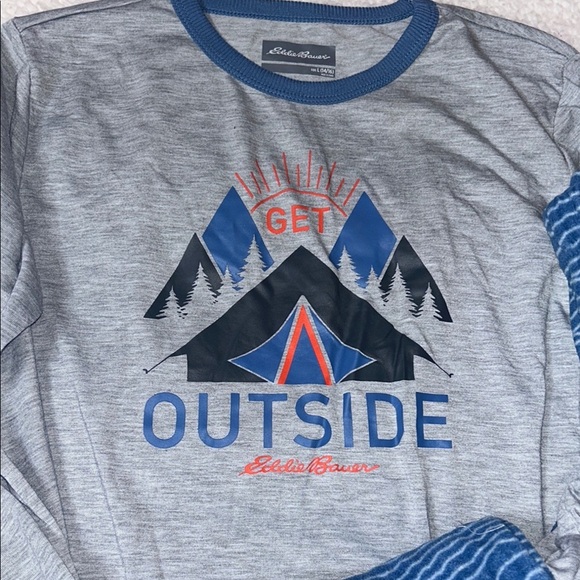 Eddie Bauer Pajama Set Gray and Blue with Mountain Graphic - Picture 3 of 5